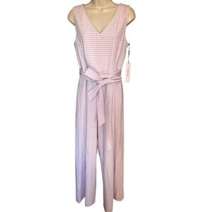 NWT Calvin Klein Women's Gingham Pink Plaid Cropped Jumpsuit Belted Sz 12